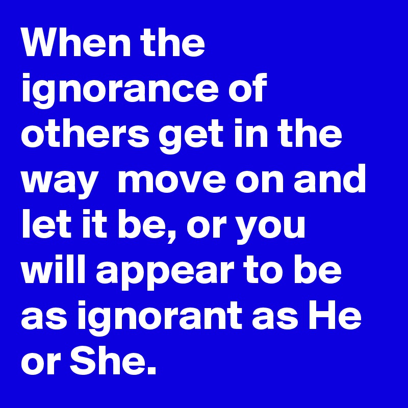 When the ignorance of others get in the way  move on and let it be, or you will appear to be as ignorant as He or She.