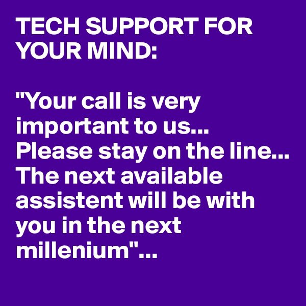 TECH SUPPORT FOR YOUR MIND:

"Your call is very important to us...
Please stay on the line...
The next available assistent will be with you in the next millenium"...