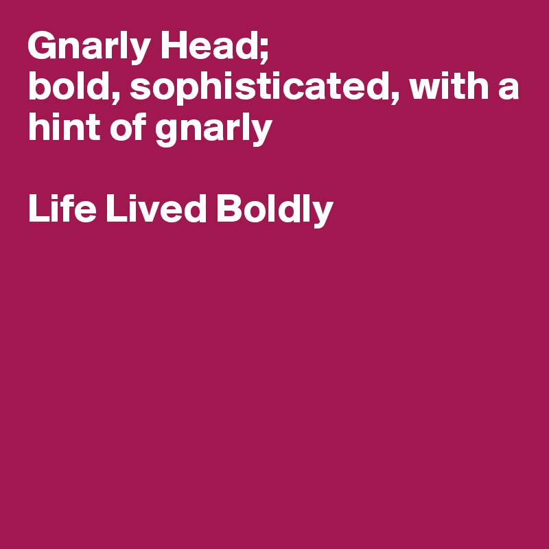 Gnarly Head;
bold, sophisticated, with a hint of gnarly

Life Lived Boldly






