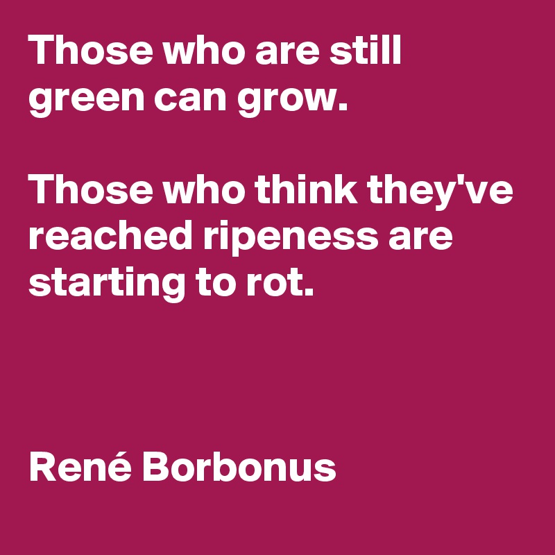 Those who are still green can grow.

Those who think they've reached ripeness are starting to rot.



René Borbonus