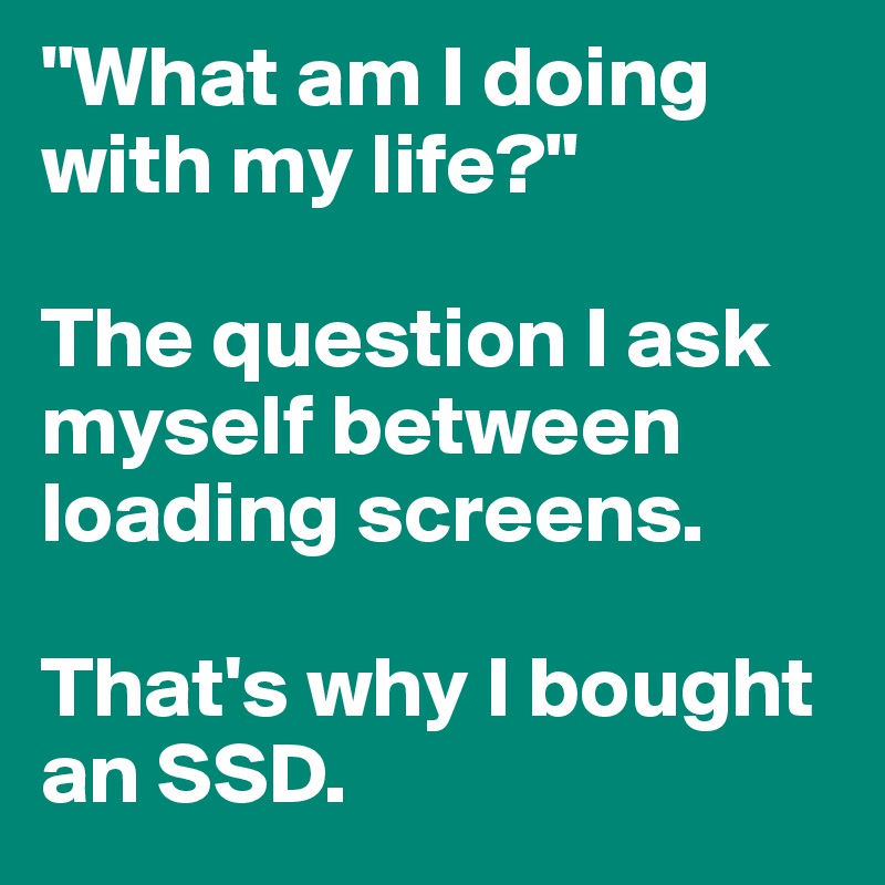 "What am I doing with my life?"

The question I ask myself between loading screens.

That's why I bought an SSD.