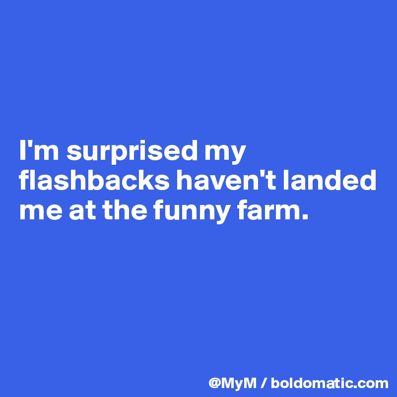 



I'm surprised my flashbacks haven't landed me at the funny farm.



