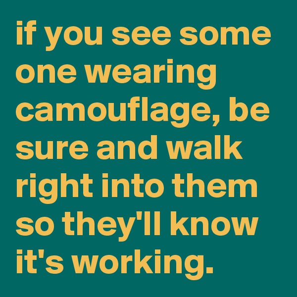 if you see some one wearing camouflage, be sure and walk right into them so they'll know it's working.
