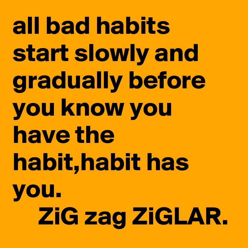 all bad habits start slowly and gradually before you know you have the habit,habit has you.
     ZiG zag ZiGLAR.