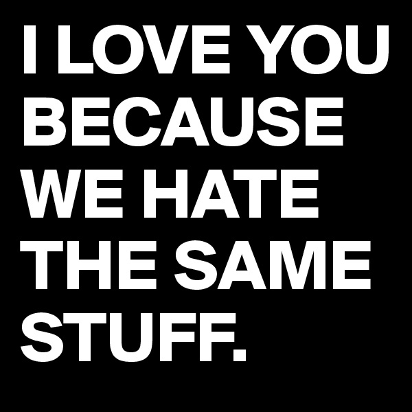 I LOVE YOU BECAUSE WE HATE THE SAME STUFF. 