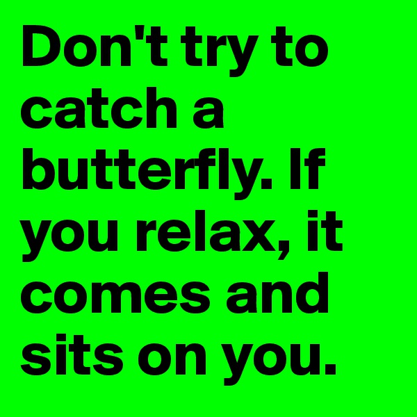 Don't try to catch a butterfly. If you relax, it comes and sits on you. 