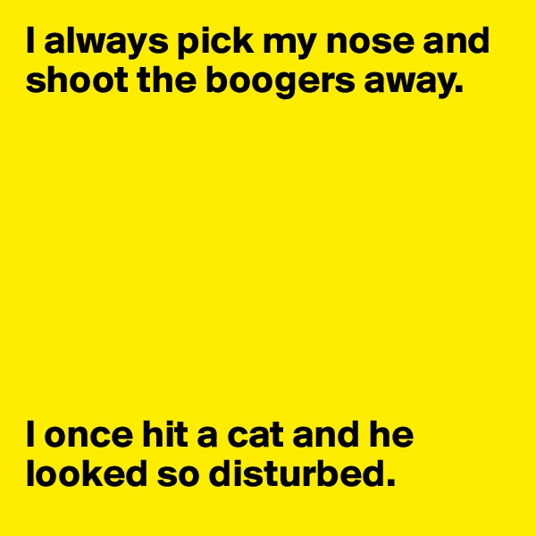I always pick my nose and shoot the boogers away.








I once hit a cat and he looked so disturbed.