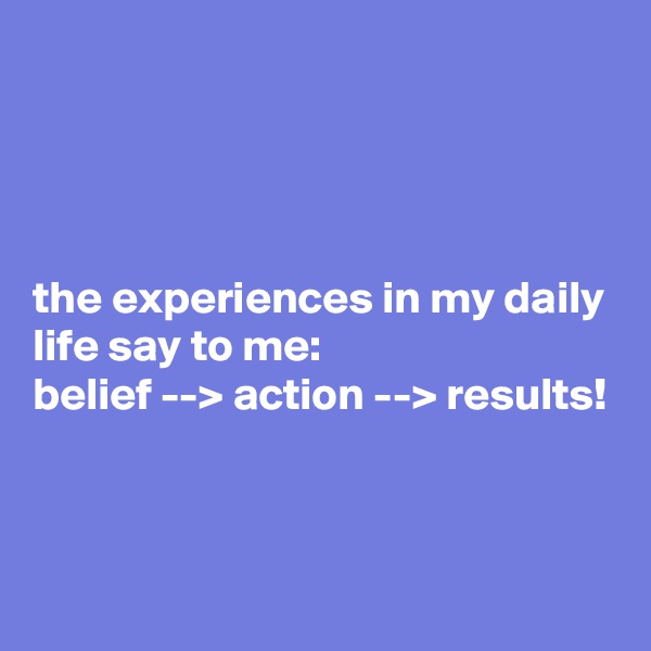 




the experiences in my daily life say to me: 
belief --> action --> results!


