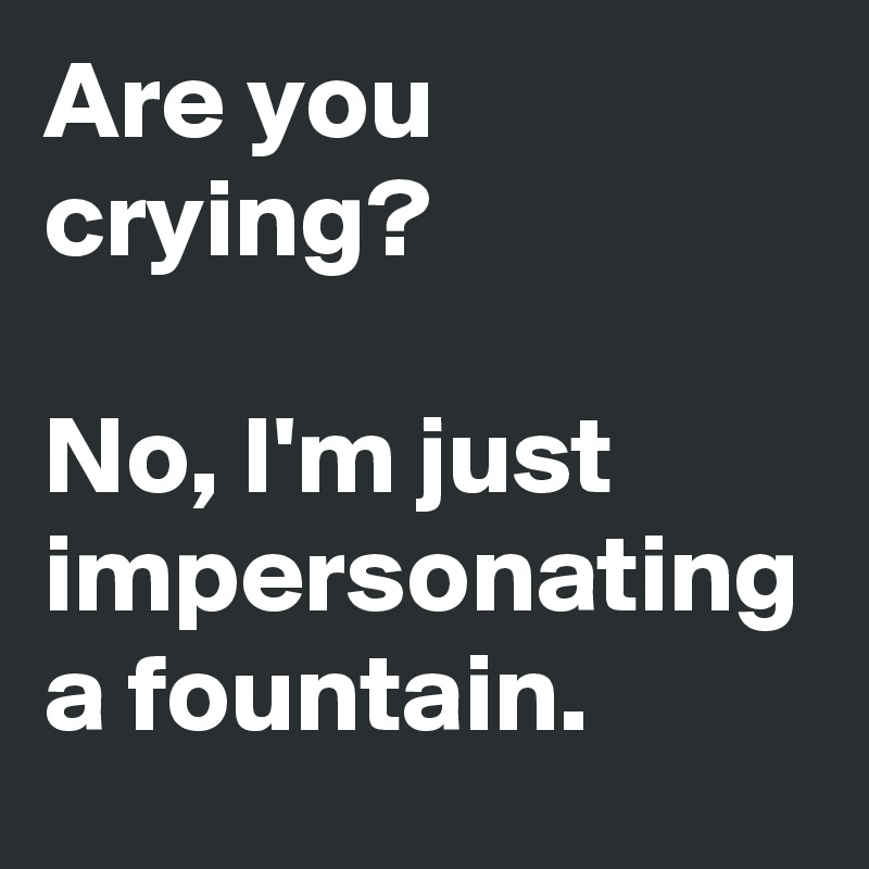 Are you crying?

No, I'm just impersonating a fountain. 