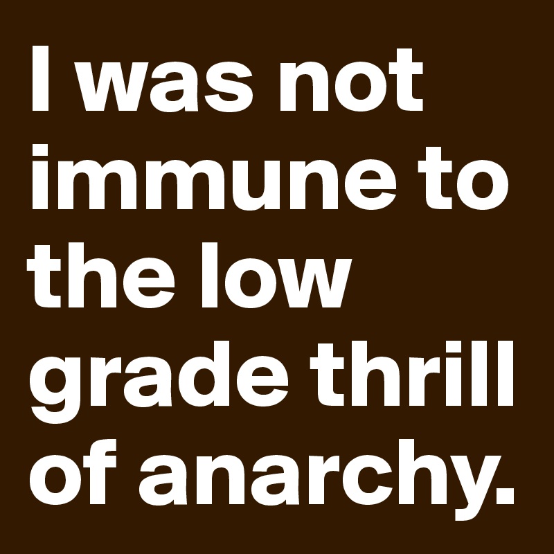 I was not immune to the low grade thrill of anarchy. 