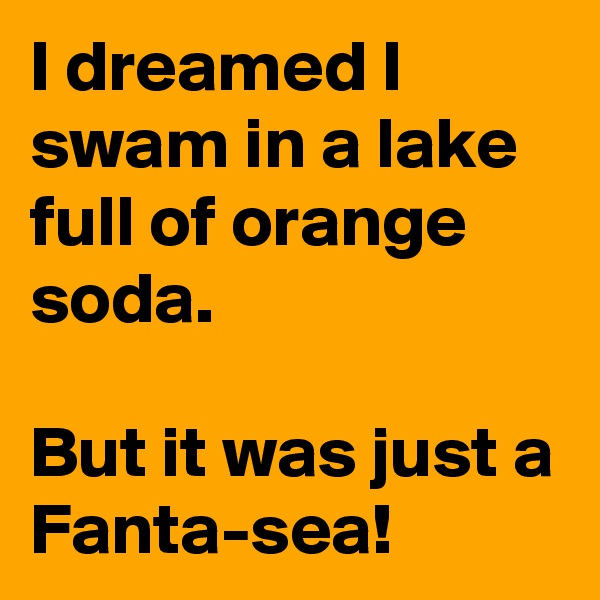 I dreamed I swam in a lake full of orange soda.

But it was just a Fanta-sea!
