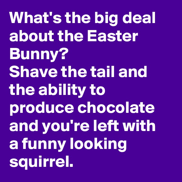 What's the big deal about the Easter Bunny? 
Shave the tail and the ability to produce chocolate and you're left with a funny looking squirrel. 