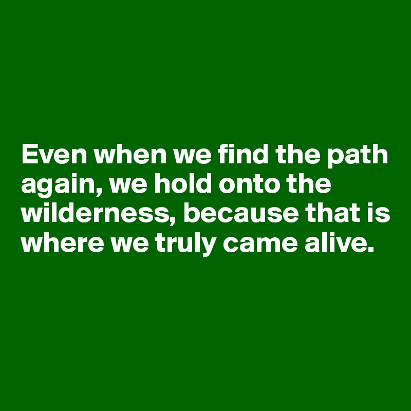  



Even when we find the path again, we hold onto the wilderness, because that is where we truly came alive.




