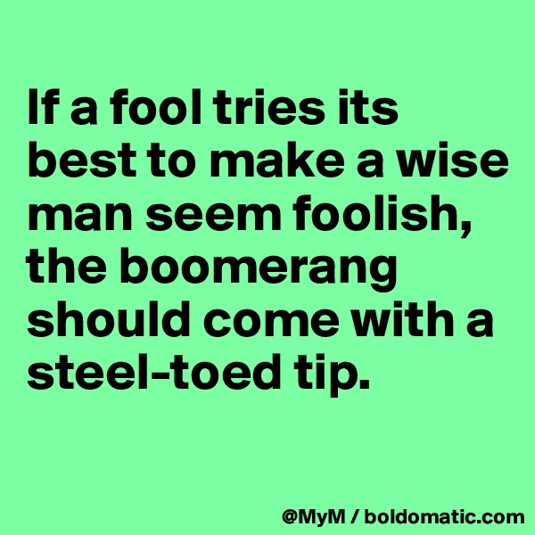 
If a fool tries its best to make a wise man seem foolish, the boomerang should come with a steel-toed tip.
