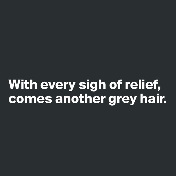 




With every sigh of relief, comes another grey hair. 



