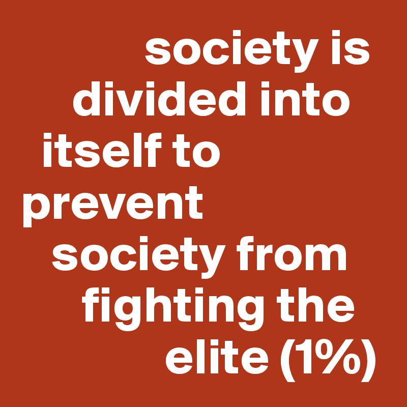             society is 
     divided into 
  itself to prevent 
   society from 
      fighting the 
              elite (1%)
