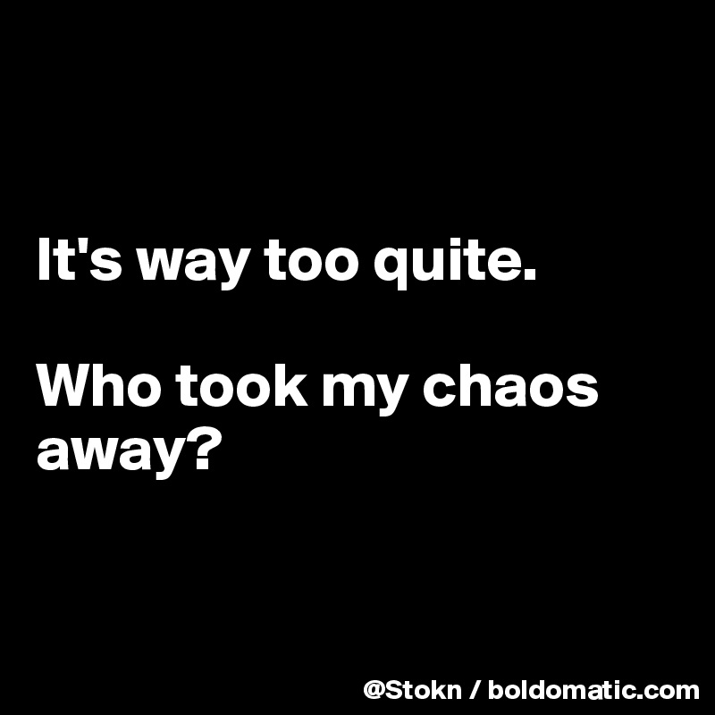 


It's way too quite.

Who took my chaos away?


