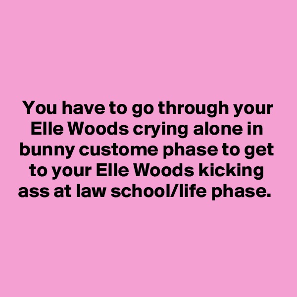 



You have to go through your Elle Woods crying alone in bunny custome phase to get to your Elle Woods kicking ass at law school/life phase. 


