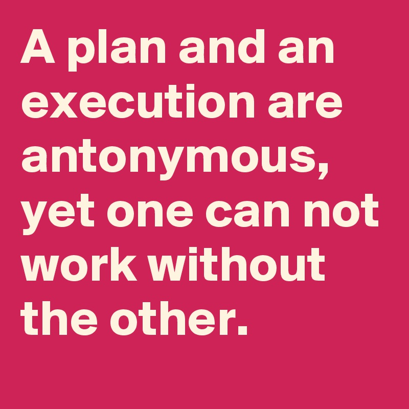 A plan and an execution are antonymous, yet one can not work without the other.