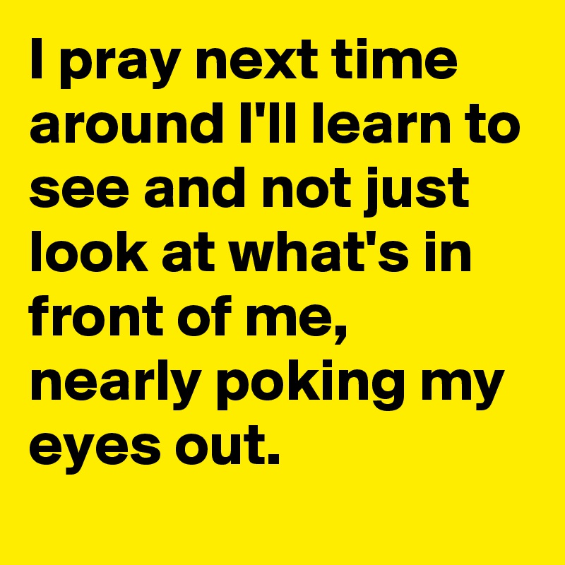 I pray next time around I'll learn to see and not just look at what's in front of me, nearly poking my eyes out.