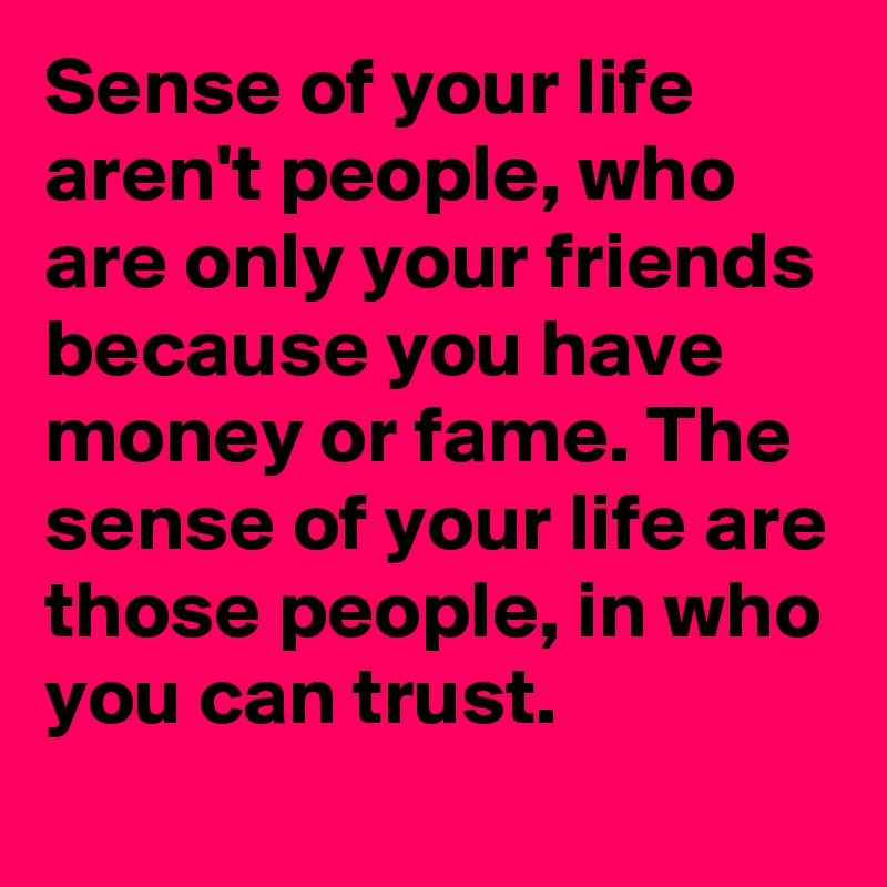 Sense of your life aren't people, who are only your friends because you have money or fame. The sense of your life are those people, in who you can trust. 