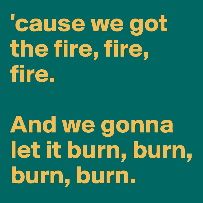 'cause we got the fire, fire, fire. 

And we gonna let it burn, burn, burn, burn. 