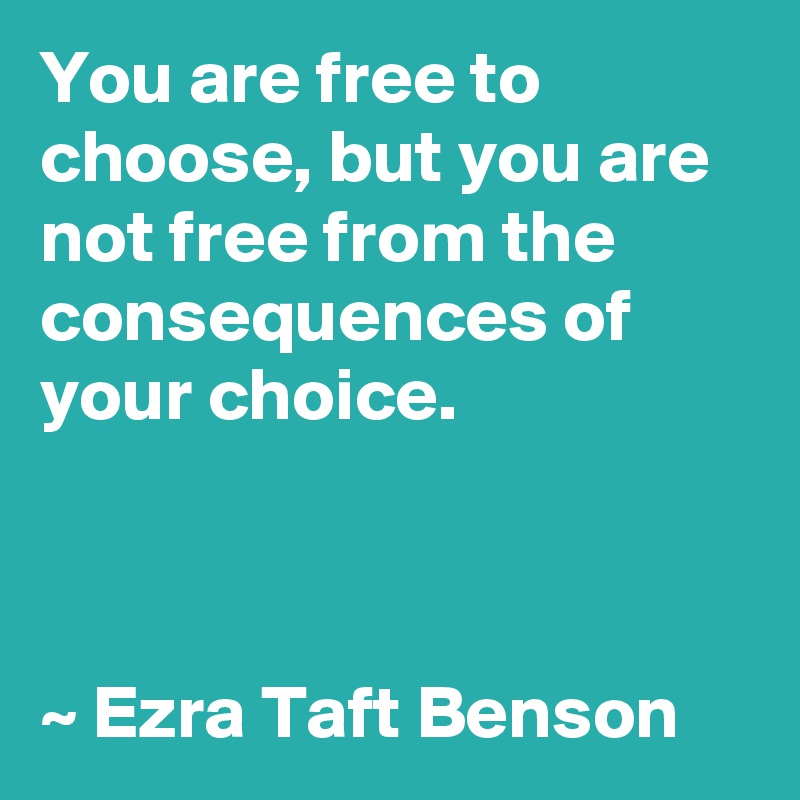 You are free to choose, but you are not free from the consequences of your choice.



~ Ezra Taft Benson
