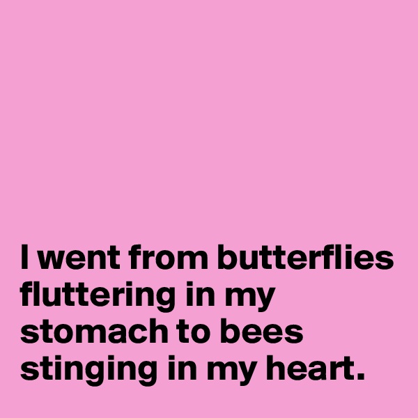 





I went from butterflies fluttering in my stomach to bees stinging in my heart.