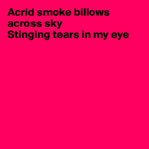 Acrid smoke billows across sky
Stinging tears in my eye








