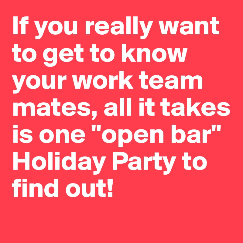 If you really want to get to know your work team mates, all it takes is one "open bar" Holiday Party to find out!