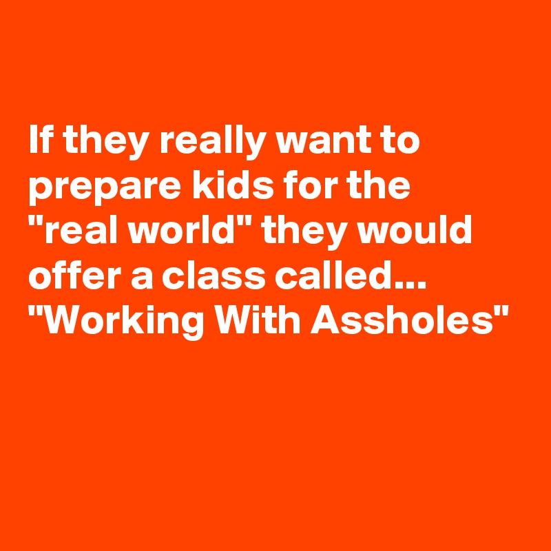 

If they really want to prepare kids for the 
"real world" they would offer a class called...
"Working With Assholes"


