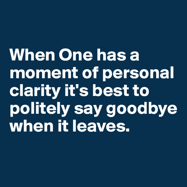 

When One has a moment of personal clarity it's best to politely say goodbye when it leaves.

