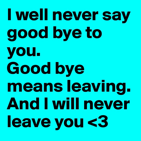 I well never say good bye to you.
Good bye means leaving.
And I will never leave you <3