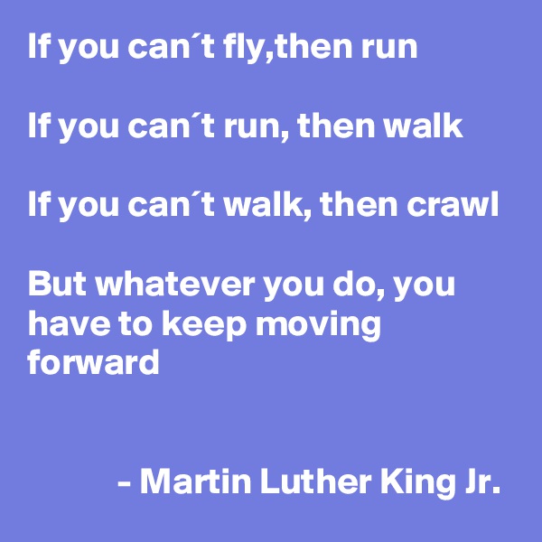 If you can´t fly,then run

If you can´t run, then walk

If you can´t walk, then crawl

But whatever you do, you have to keep moving forward


            - Martin Luther King Jr.