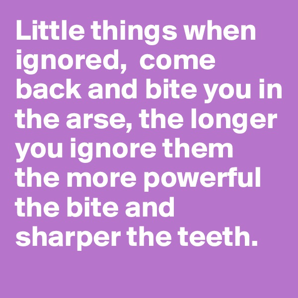 Little things when ignored,  come back and bite you in the arse, the longer you ignore them the more powerful the bite and sharper the teeth. 