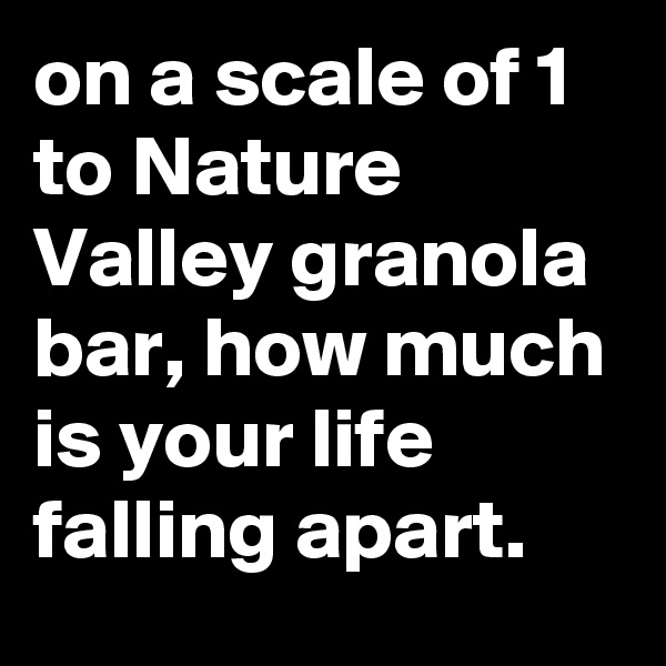 on a scale of 1 to Nature Valley granola bar, how much is your life falling apart.
