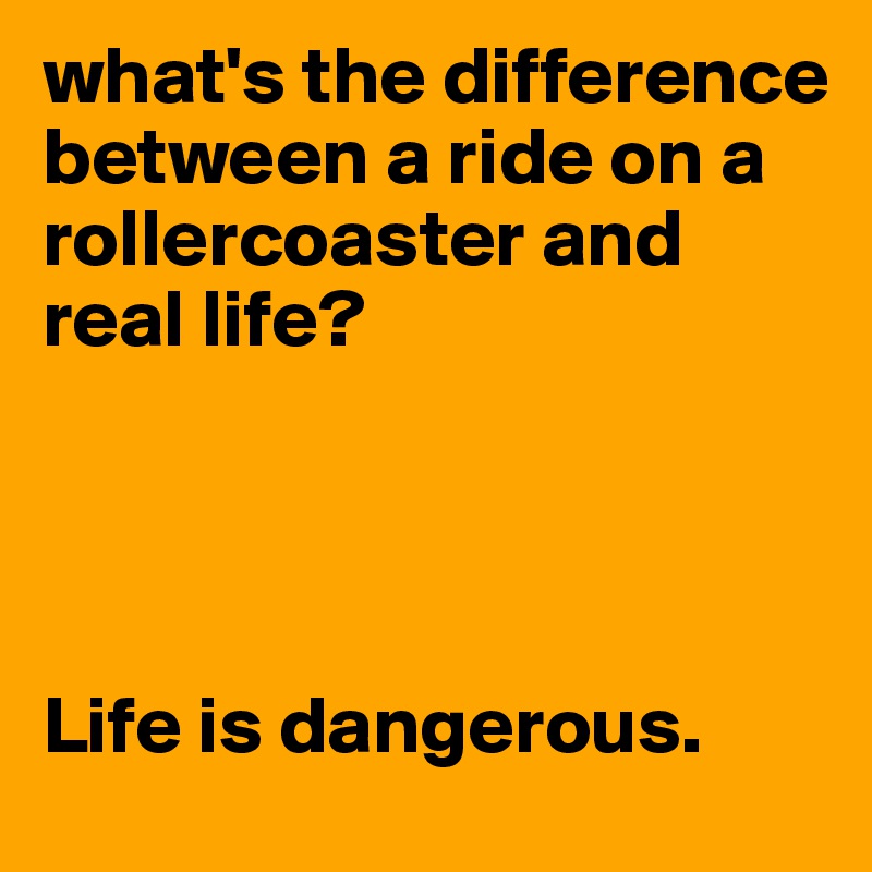 what's the difference between a ride on a rollercoaster and real life?




Life is dangerous.