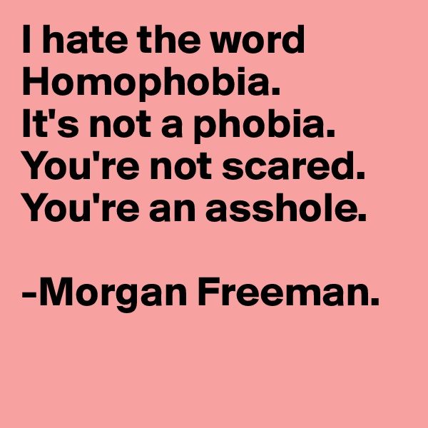 I hate the word Homophobia. 
It's not a phobia. You're not scared. You're an asshole. 

-Morgan Freeman. 

