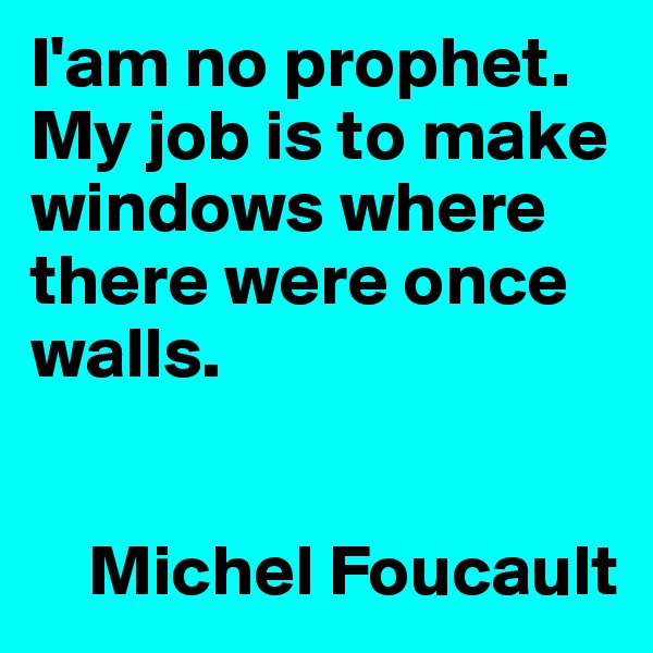 I'am no prophet. My job is to make windows where there were once walls.


    Michel Foucault