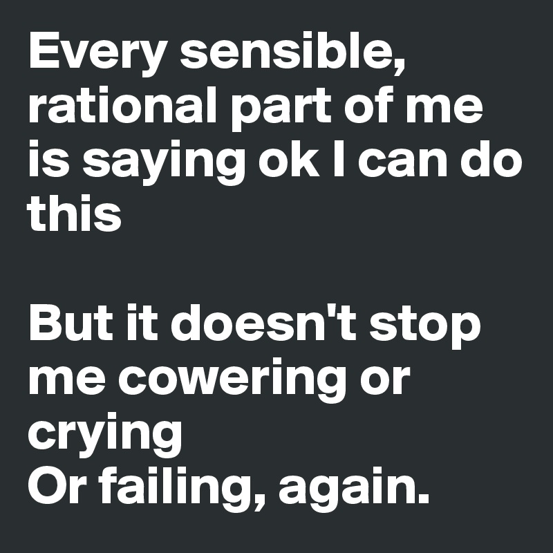 Every sensible, rational part of me is saying ok I can do this

But it doesn't stop me cowering or crying
Or failing, again.