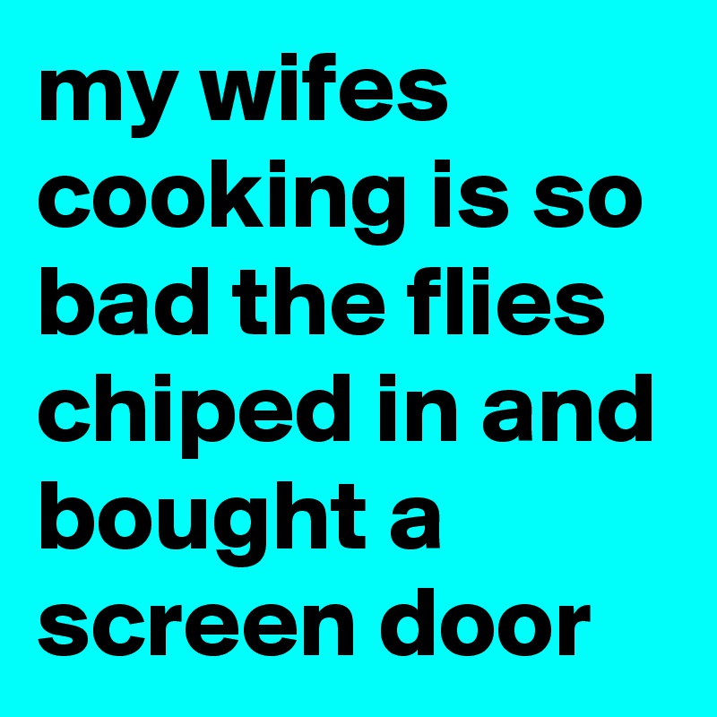 my wifes cooking is so bad the flies chiped in and bought a screen door