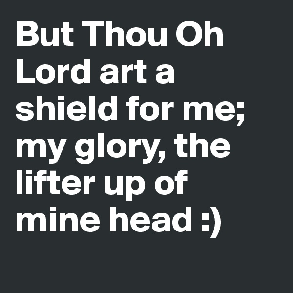 But Thou Oh Lord art a shield for me; my glory, the lifter up of mine head :)
