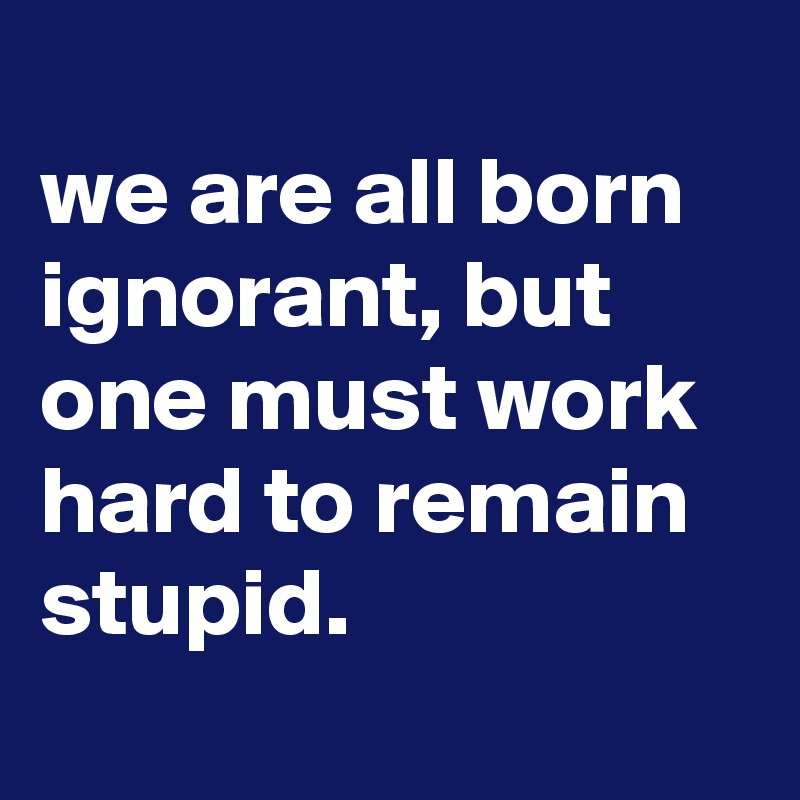 
we are all born ignorant, but one must work hard to remain stupid.
