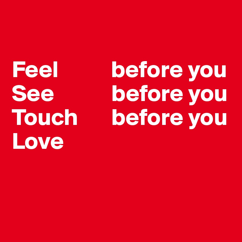 

Feel           before you See            before you Touch       before you Love 



