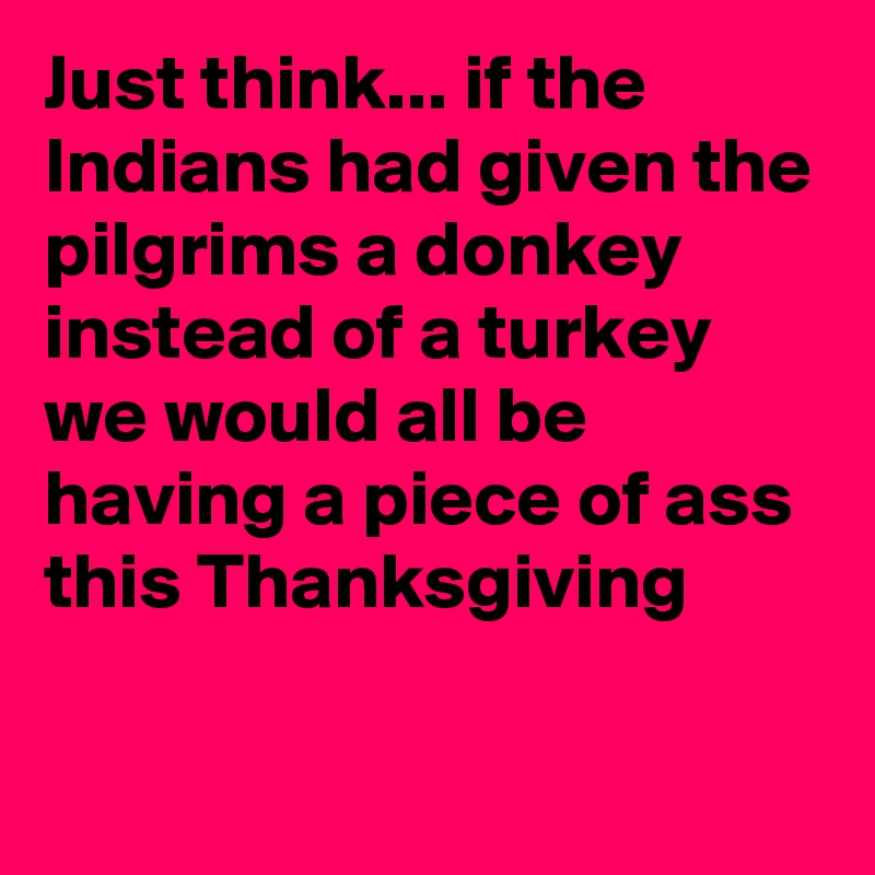 Just think... if the Indians had given the pilgrims a donkey instead of a turkey we would all be having a piece of ass this Thanksgiving


