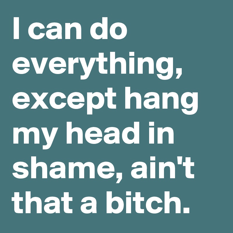 I can do everything, except hang my head in shame, ain't that a bitch.