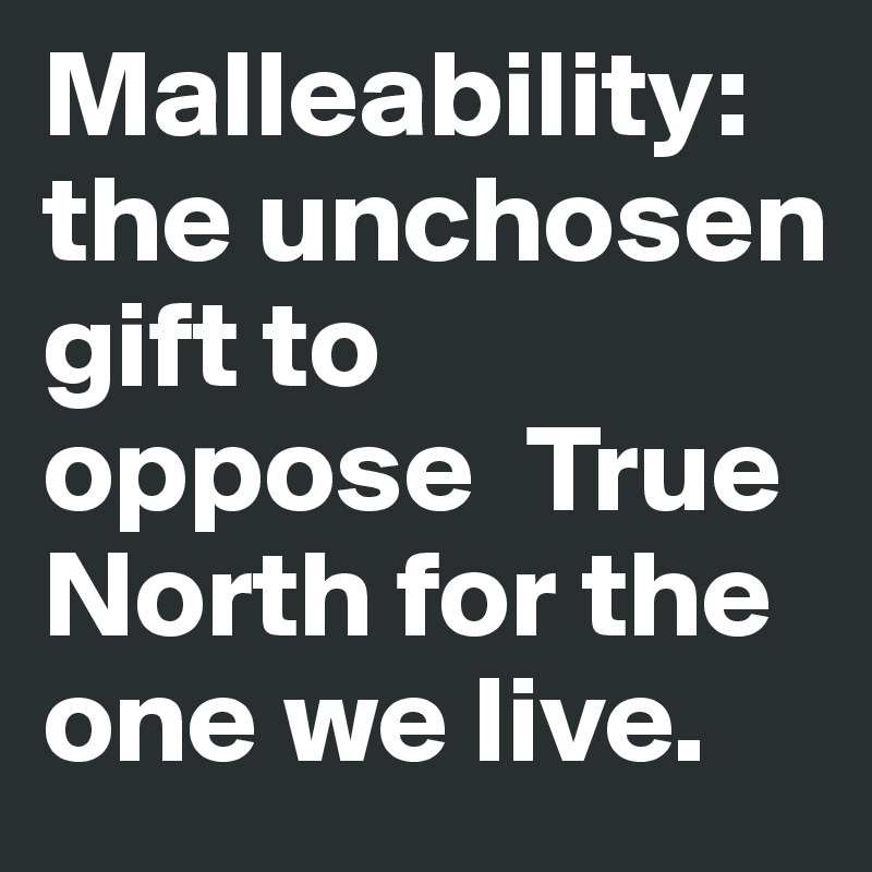 Malleability: the unchosen gift to oppose  True North for the one we live. 