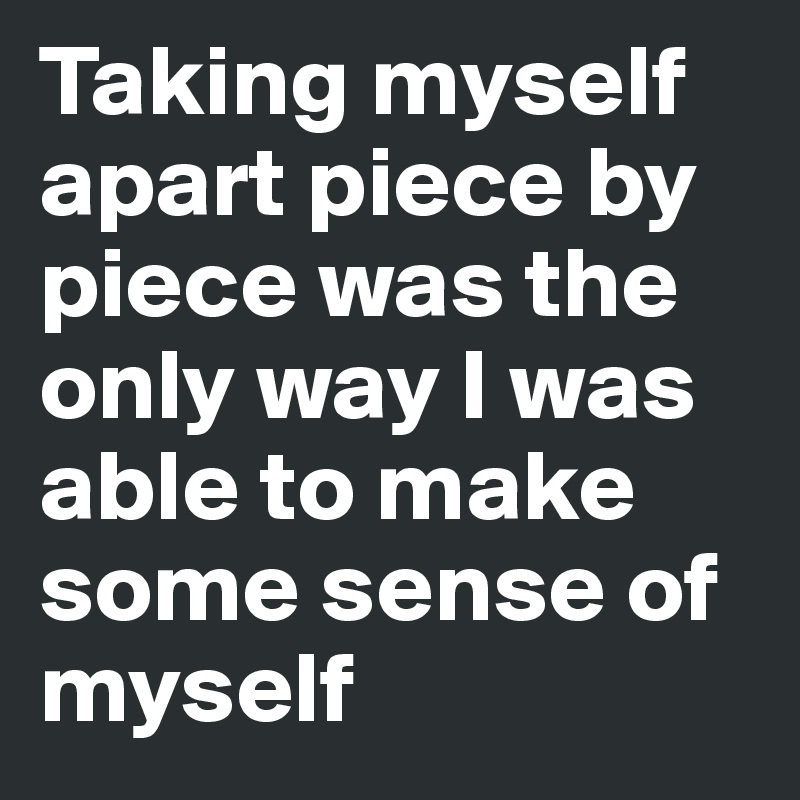 Taking myself apart piece by piece was the only way I was able to make some sense of myself
