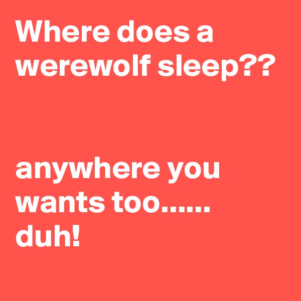 Where does a werewolf sleep??


anywhere you wants too...... duh!