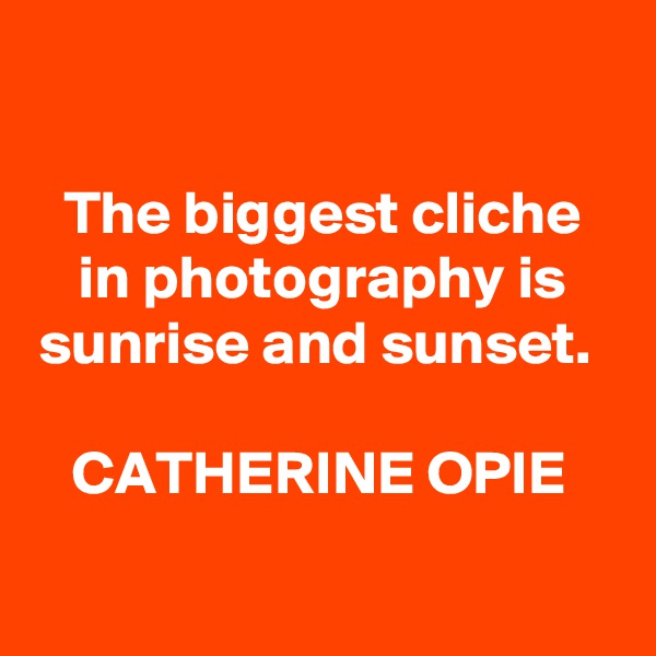 

The biggest cliche in photography is sunrise and sunset. 

CATHERINE OPIE 

